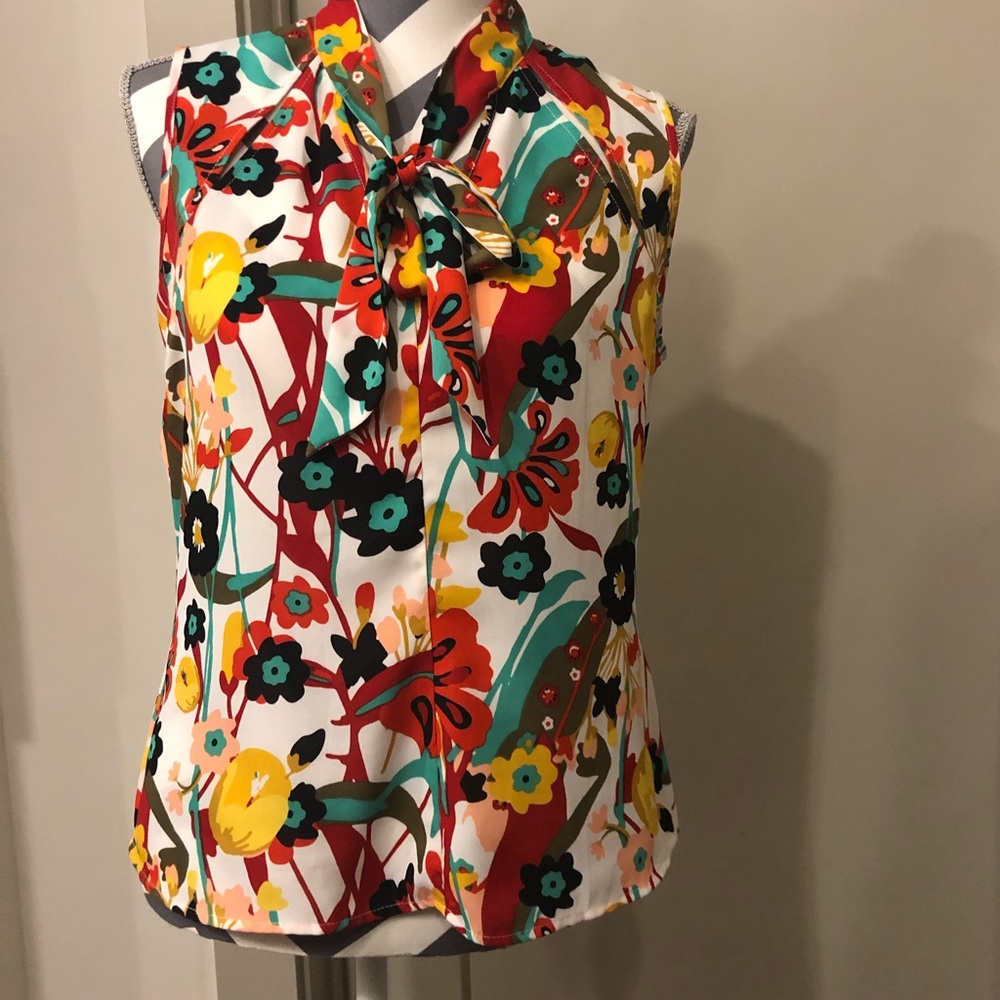 New York & Company White Floral Blouse